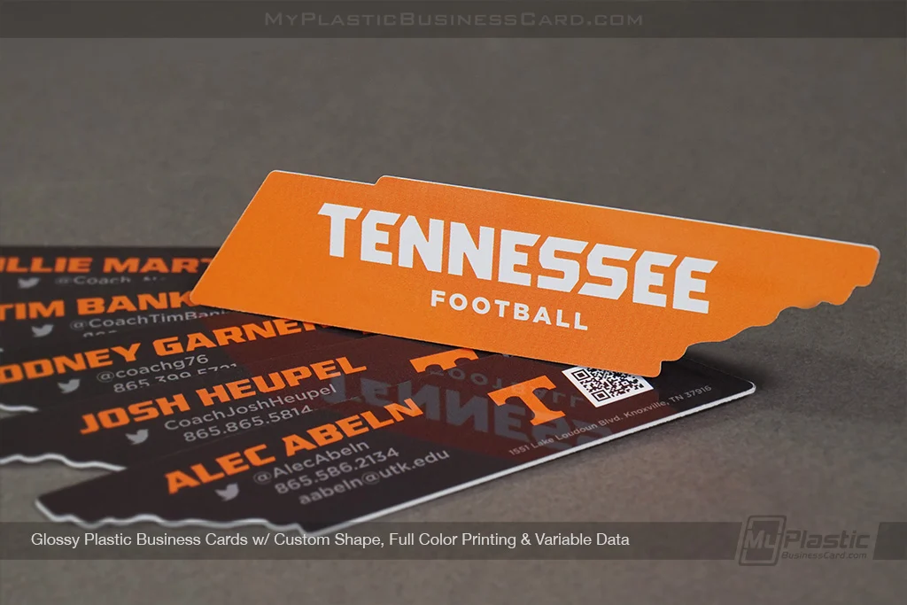 My Plastic Business Card |&nbsp;Glossy Plastic Business Card Custom Shape Full Color Print Variable Data Tennessee Football