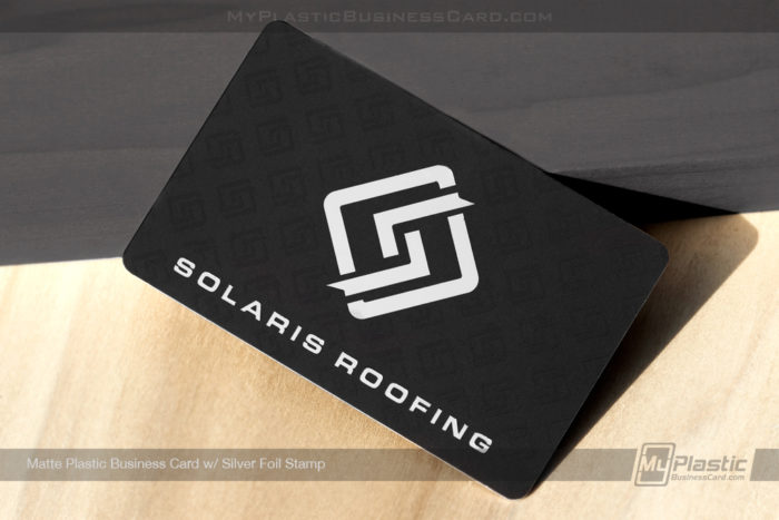 My Plastic Business Card | Matte Plastic Business Card Silver Foil Stamp Solaris Roofing