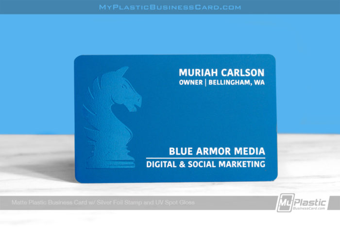My Plastic Business Card | Matte Plastic Business Card Silver Foil Uv Gloss Blue