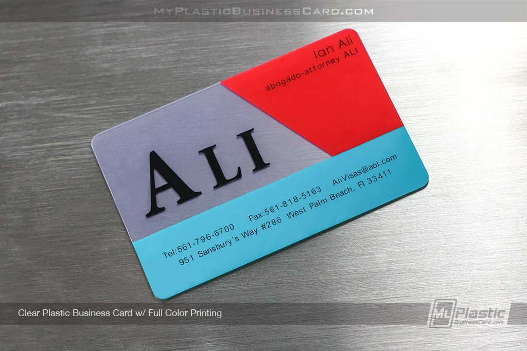 My Plastic Business Card |&nbsp;Mpbc Clear Plastic Business Card With Color Block Geometric Design 51022