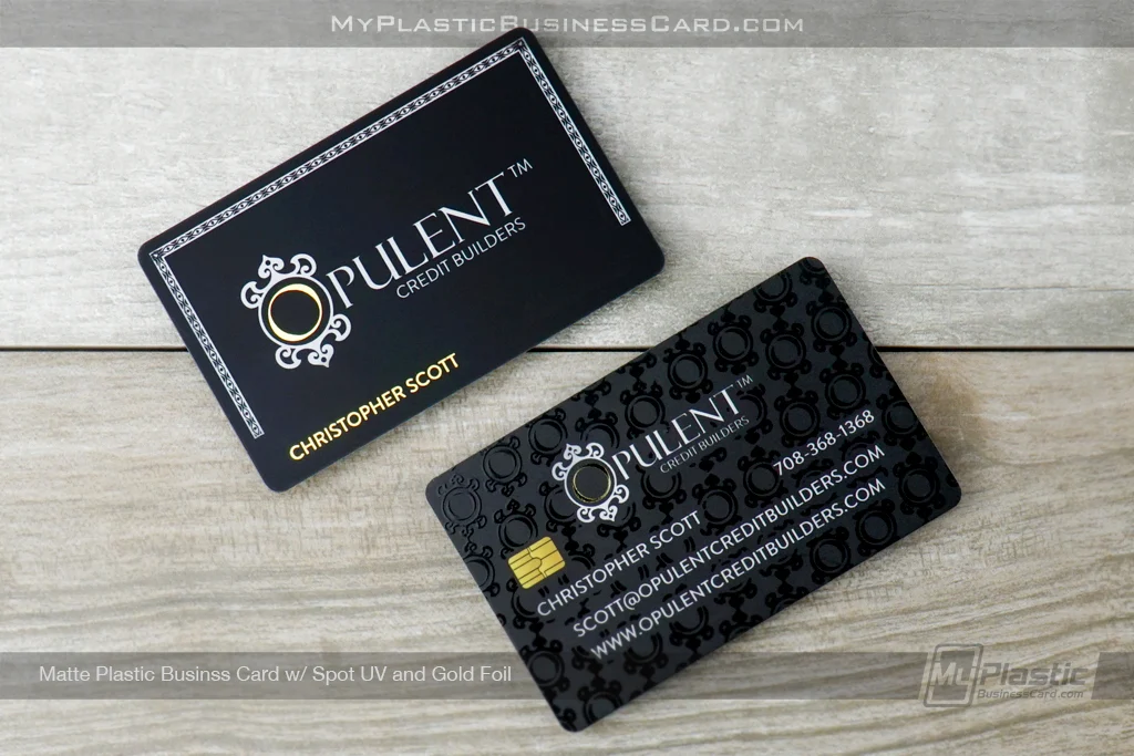 My Plastic Business Card |&nbsp;Matte Black Plastic Business Card With Shiny Silver Goldl Spot Uv 02712