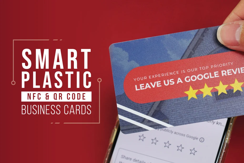 Smart Plastic Nfc &Amp; Qr Code Business Cards. A Plastic Card Being Tapped To A Phone.