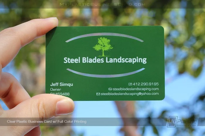 Best Plastic Business Cards For Construction Companies: 12 Durable Designs That Win More Jobs 7 My Plastic Business Card | Mpbc Clear Plastic Business Card With Screen Printed Color For Landscaper 51013